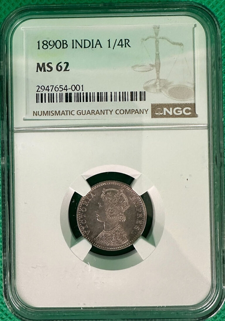 Read more about the article 1890 B 1/4 Rupee. NGC MS 62. KM #490–458 960 Mintage