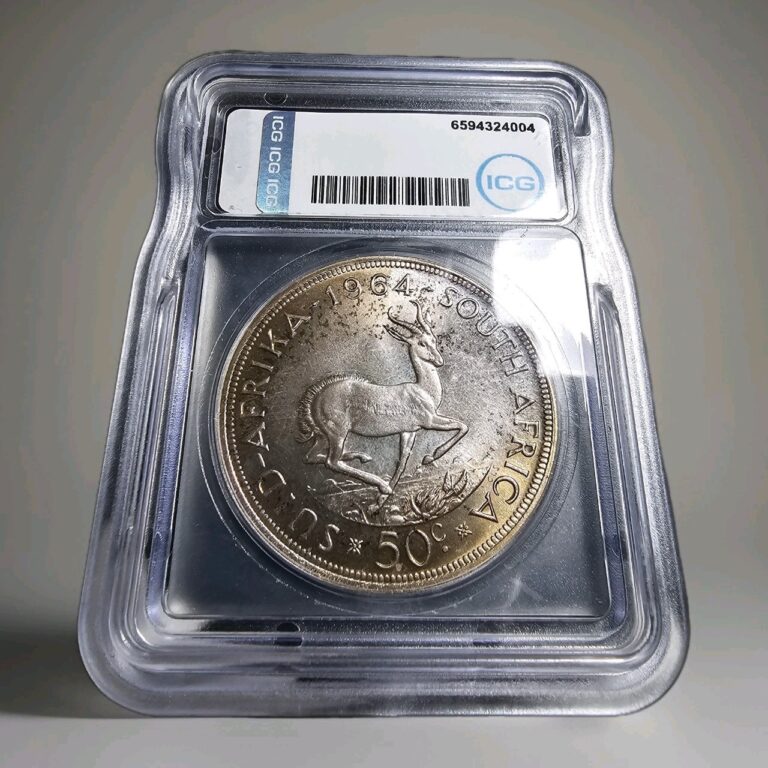 Read more about the article Toned 1964 South Africa MS67 PL  50 Cents 50c Silver Large Crown Size Coin