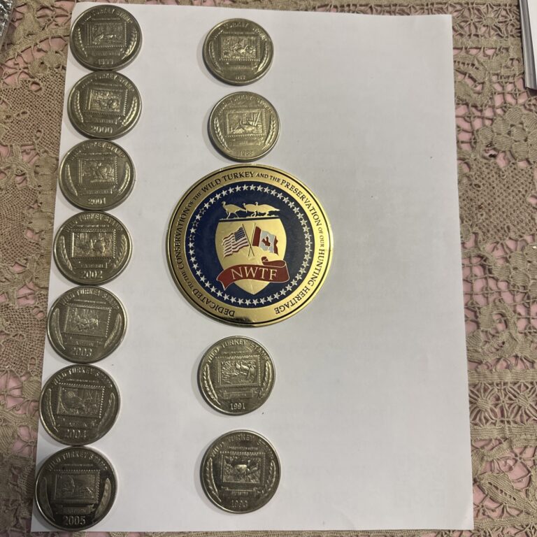 Read more about the article Collection Of Wild Turkey Stamp Coins From 1982 Through 2005 With Large Emblem