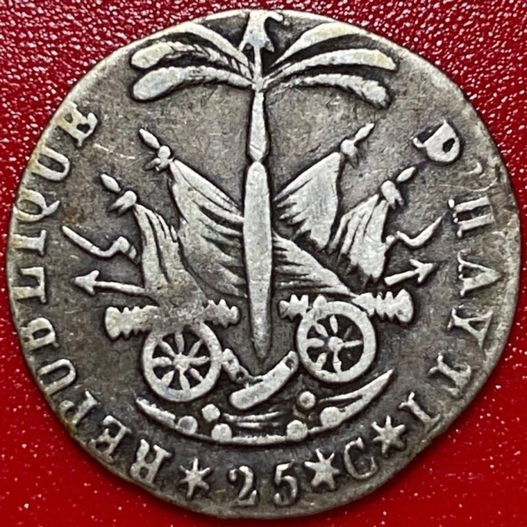 Read more about the article HAITI AN 14 (1817) 25 CENTIMES SILVER CANNON FLAGS RARE HAITIAN COIN 2.5 gr 20mm
