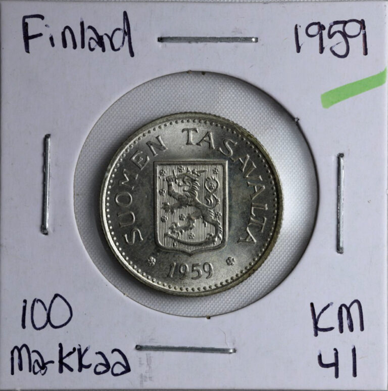 Read more about the article 1959 Finland 100 Markkaa Silver Coin 0.500 Cu 0.38 Zn 0.120 Km# 41