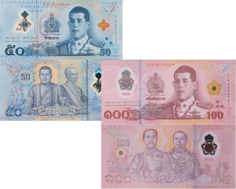Read more about the article Thailand SET 2 UNC 50 100 Baht ND 2025 P 146 147 NEW Polymer UNC