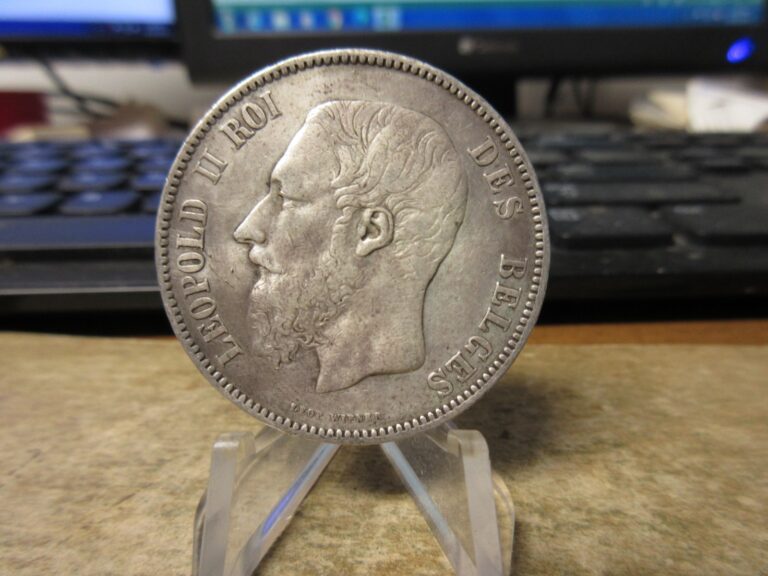 Read more about the article 1873 Belgium Leopold II Silver 5 Francs Coin KM#24