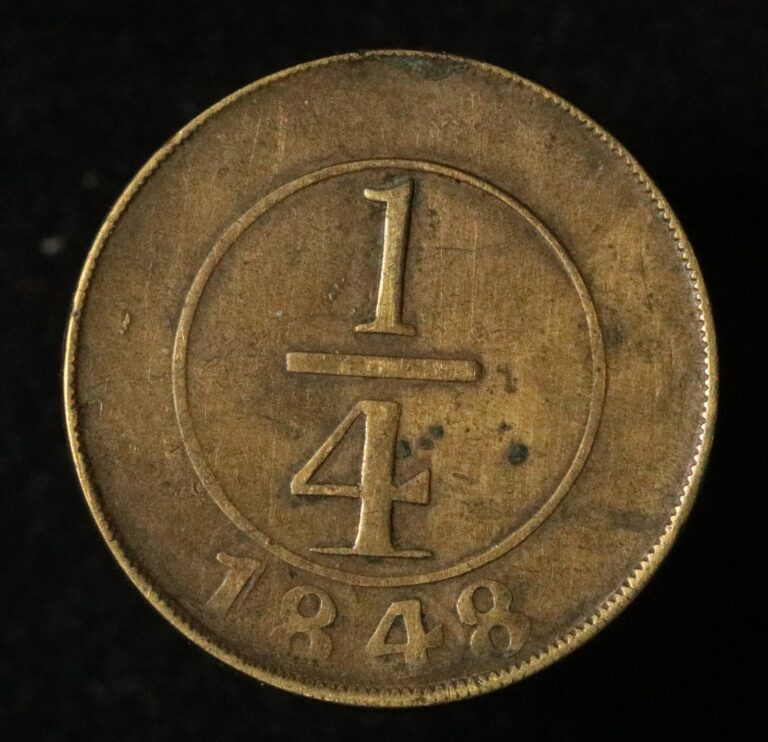 Read more about the article Dominican Republic 1848 1/4 Real – Rare Early Coin – Plain 4