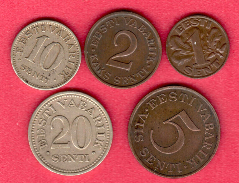 Read more about the article Estonia 1.2.5.10 and 20 Senti 1929-1931s. Set of 5 Coins 6684