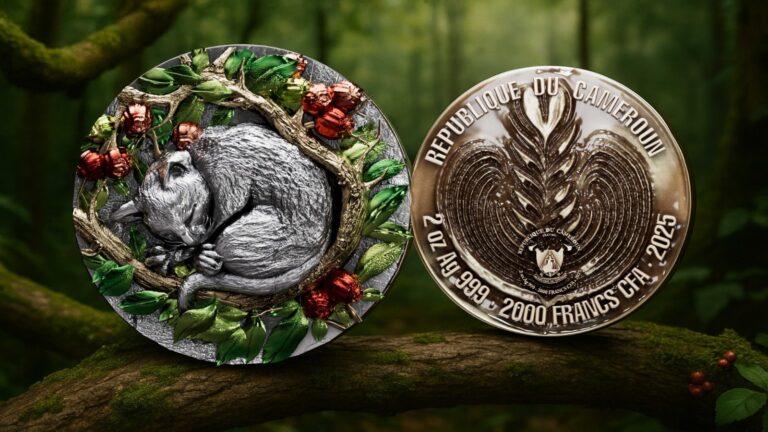 Read more about the article 2025 Cameroon Civet Coffee 2 oz Antique .999 Silver Coin Mintage of only 129