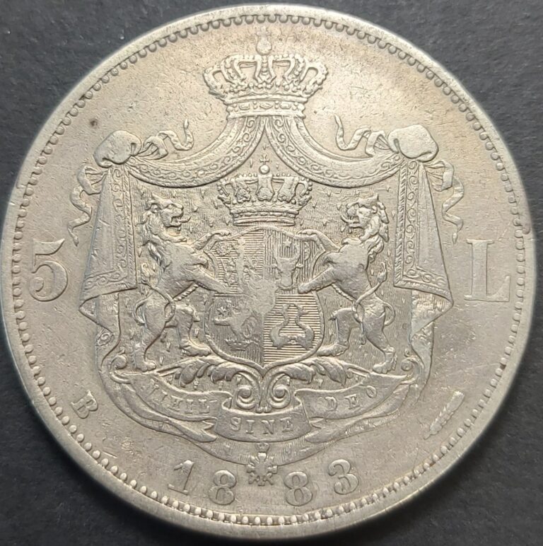Read more about the article ROMANIA 5 LEI 1883 KM#17 VF++ CAROL I (1881-1914) SILVER 25g 37mm
