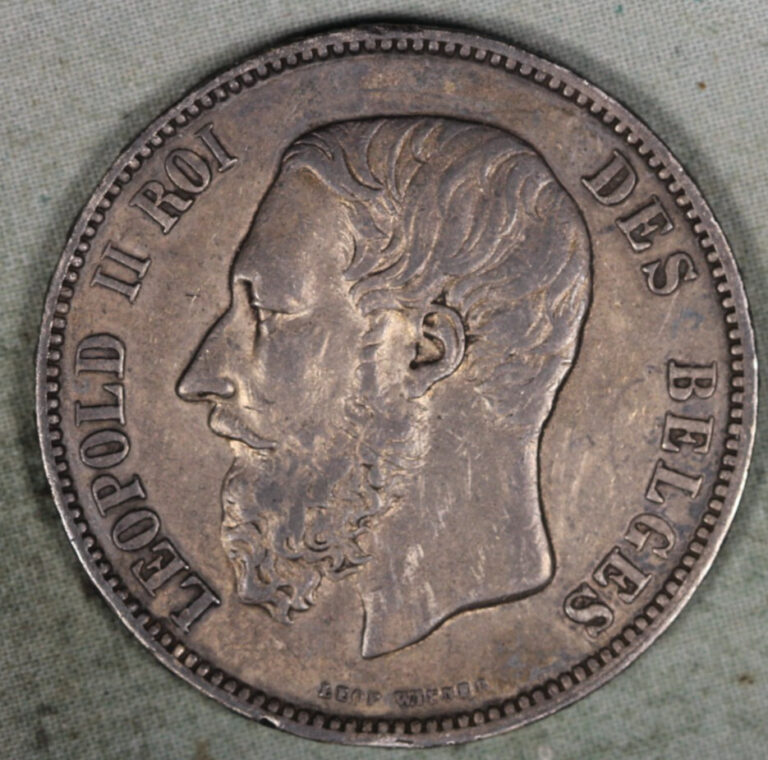 Read more about the article BELGIUM 1875~.900  SILVER 5 FRANCS ~ LEOPOLD II