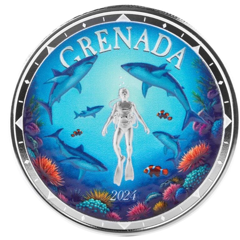 Read more about the article 2024 1 oz Grenada Shark Diver Silver Coin .999 Fine Silver Proof Color w/ COA