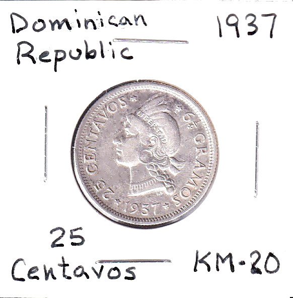 Read more about the article 1937 Dominican Republic 25 Centavos (KM-20) .1808 ASW Silver!!!