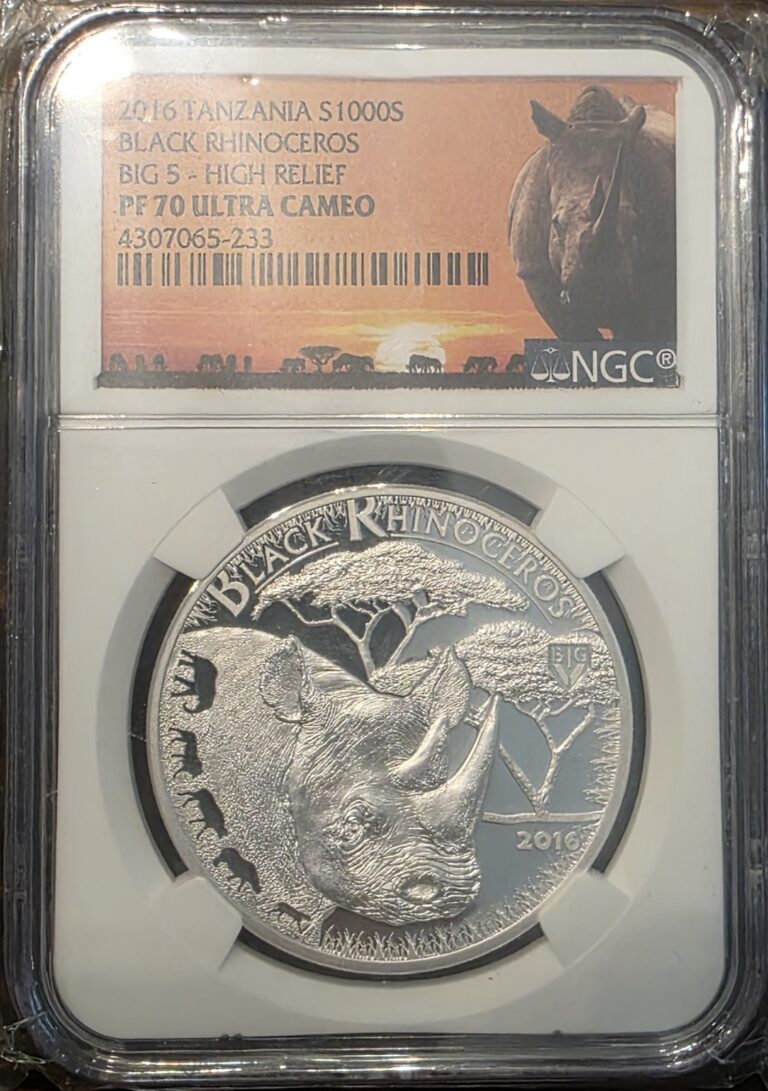 Read more about the article 2016 Tanzania Black Rhino Big 5 PF70 ULTRA CAMEO HIGH RELIEF