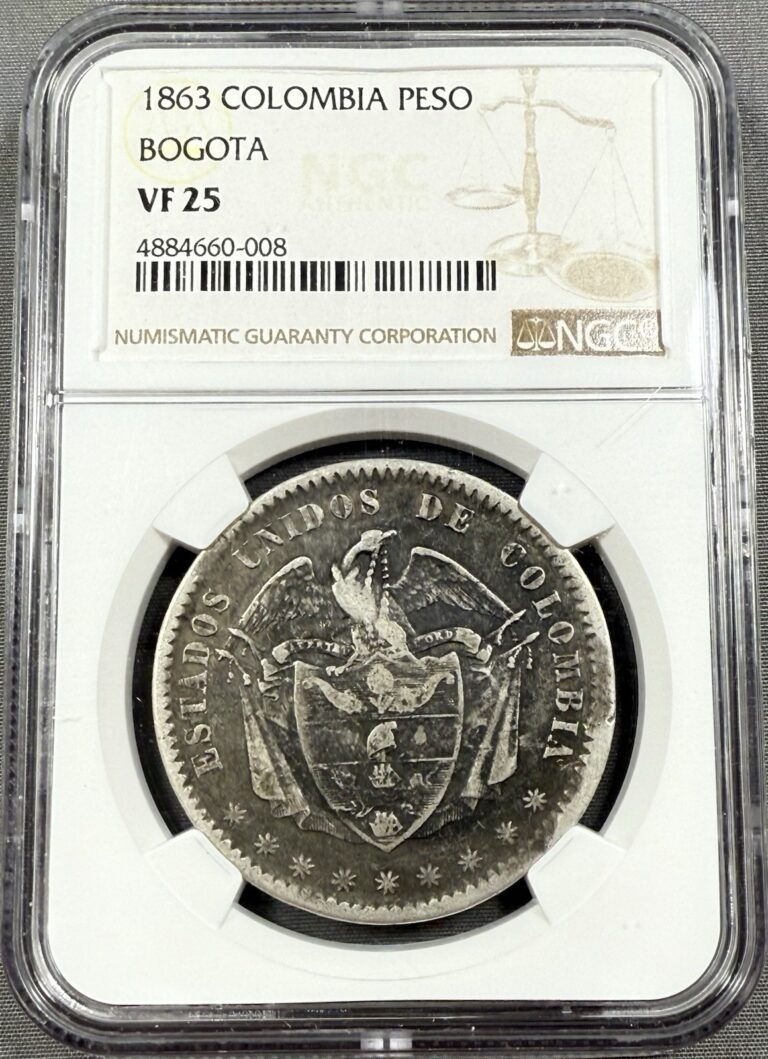 Read more about the article 1863 Colombia 1 Peso Bogota – NGC VF25 – Original Rare Date