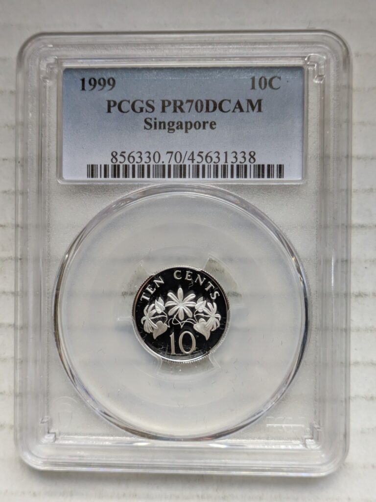 Read more about the article 1999 Singapore 10 Cents 92.5% Silver Proof PCGS PR70DCAM 10c KM#100a Top Pop