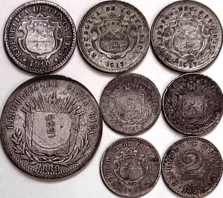 Read more about the article Costa Rica Silver Coin Lot: 2  5  10 Cent and 1923 50 Centimos On 1889 25 Centavos