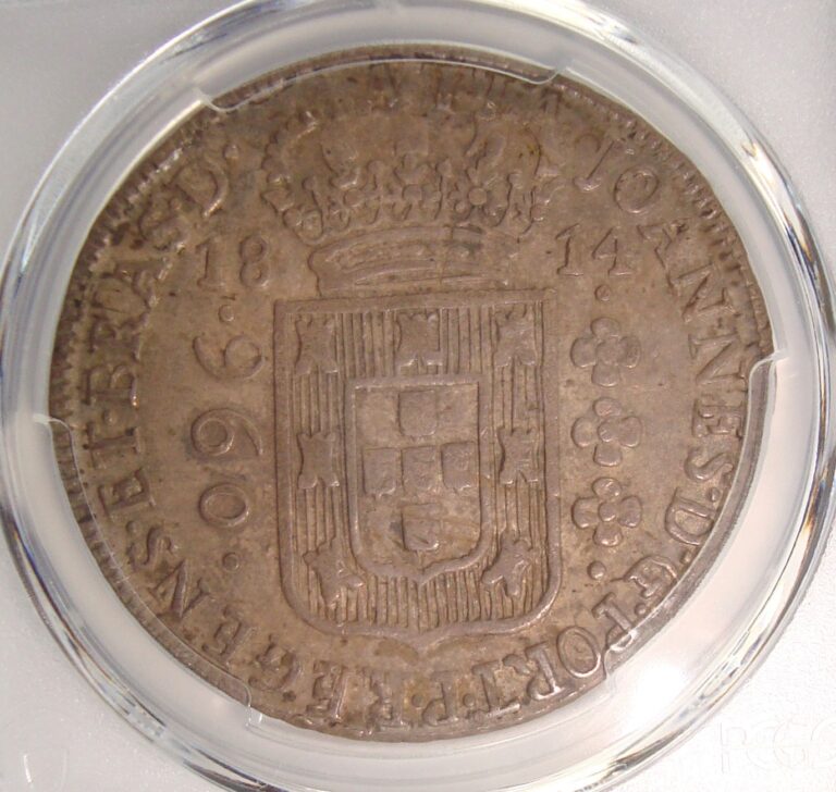 Read more about the article 1814-B Brazil  Joao Prince Regent Silver 960 Reis PCGS AU50