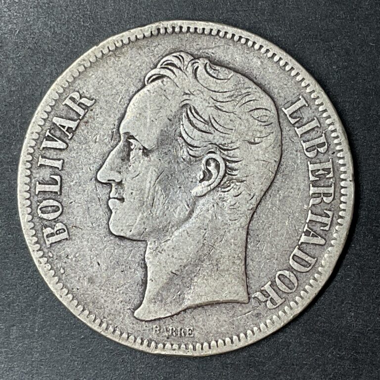 Read more about the article VENEZUELA 1889 Silver Coin FUERTE 5 Bolivares Bs .900 37.2mm 25gr KM#24 Bolivar