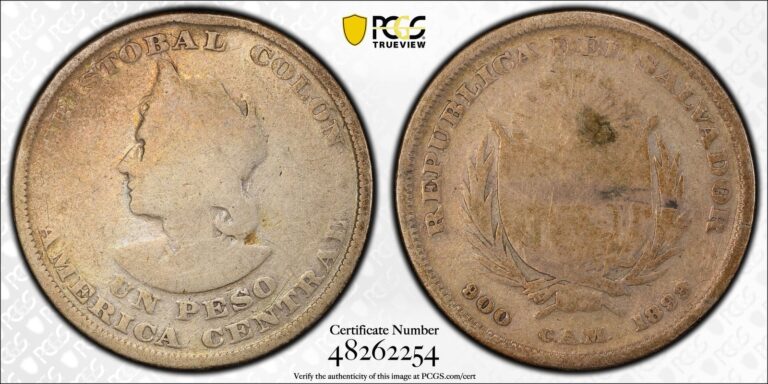 Read more about the article 1893 CAM PCGS VG8 – El Salvador Un Peso Coin #57972A