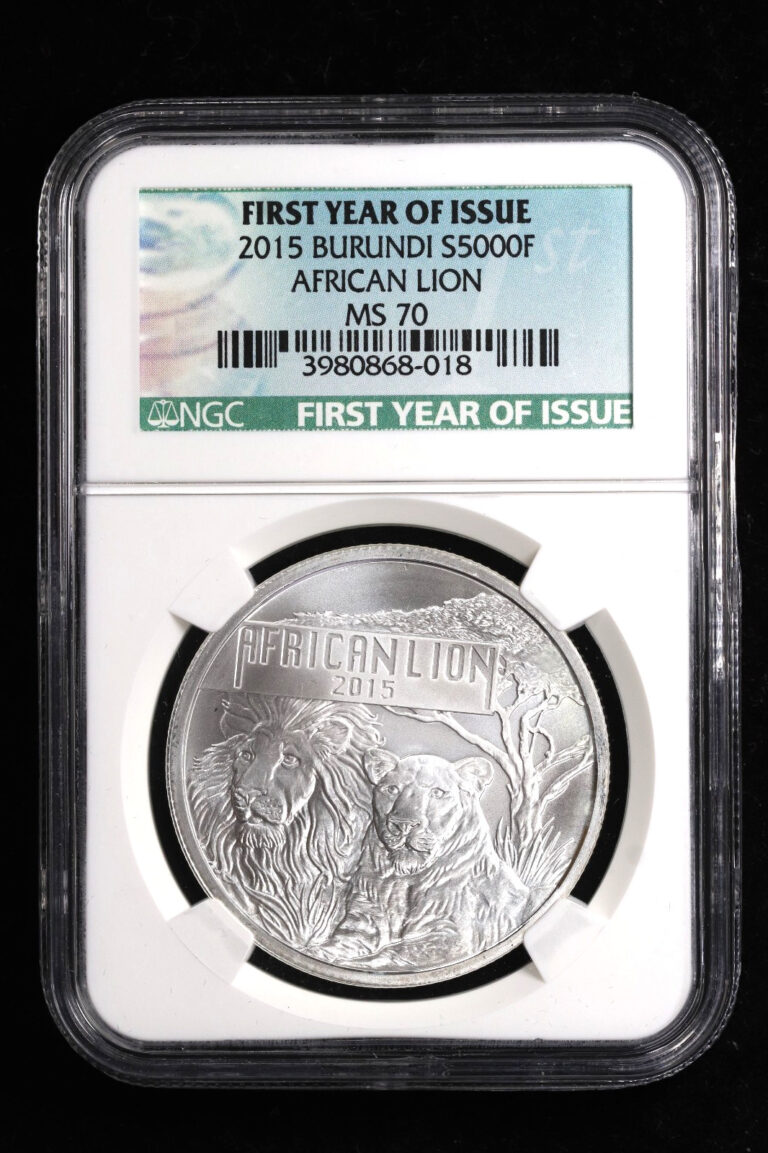 Read more about the article 2015 Burundi 5000F African Lion 1oz .999 Silver NGC PF70 MS70