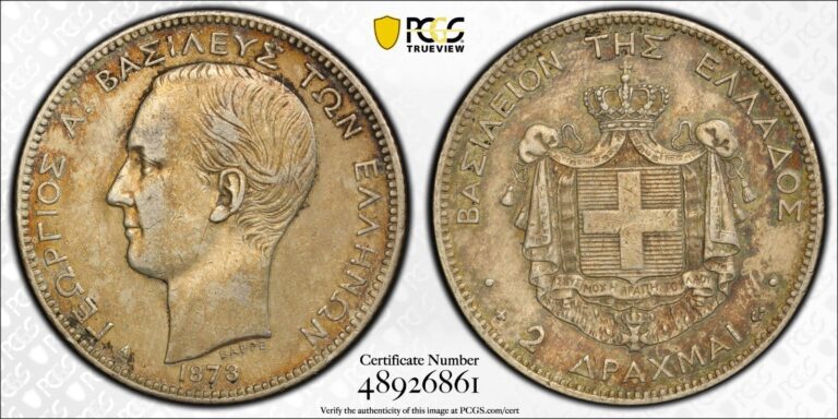 Read more about the article 1873 A Greece Silver 2 Drachmai PCGS AU Details Cleaned                     4376