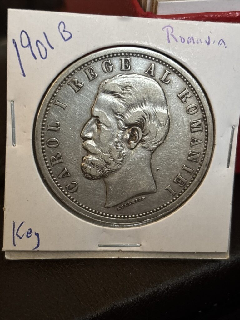 Read more about the article 1901 B Romania 5 Lei🇷🇴 Roumanie 🇷🇴 Argent~silver Anniversary Of Reign Carol