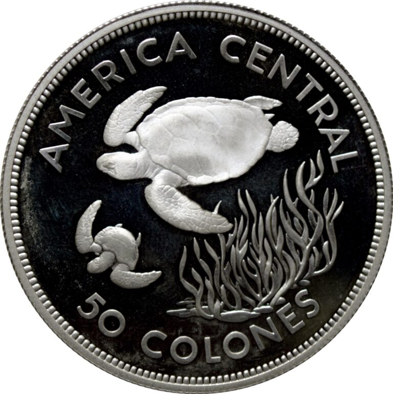 Read more about the article Costa Rica 50 colones 1974  PROOF  “Conservation – Green Sea Turtle” silber coin