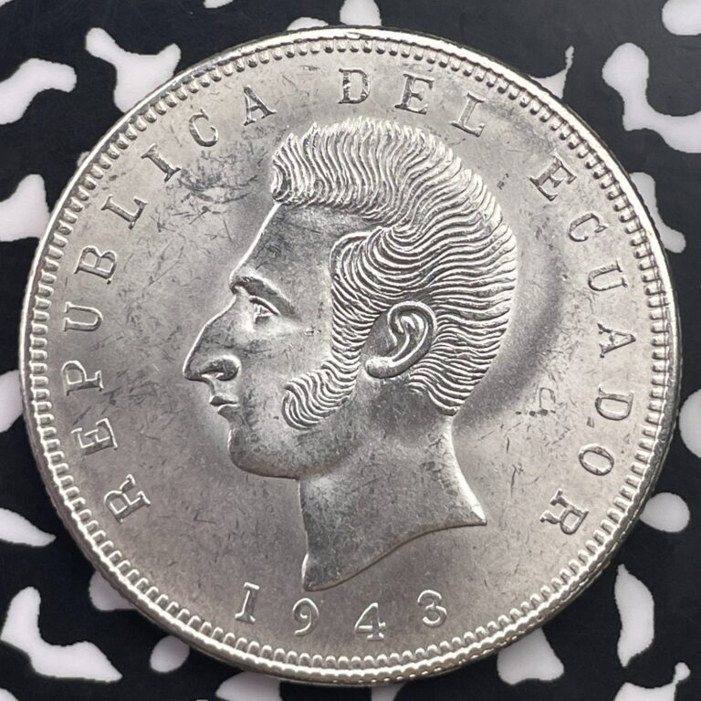Read more about the article 1943-Mexico Ecuador 5 Sucres Lot#C3582 Large Silver Coin! High Grade! Beautiful!