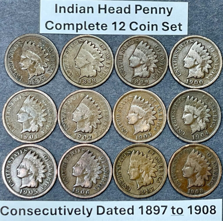Read more about the article Complete Indian Head Pennies Penny Set of 12 Coins CONSECUTIVELY DATED 1897-1908