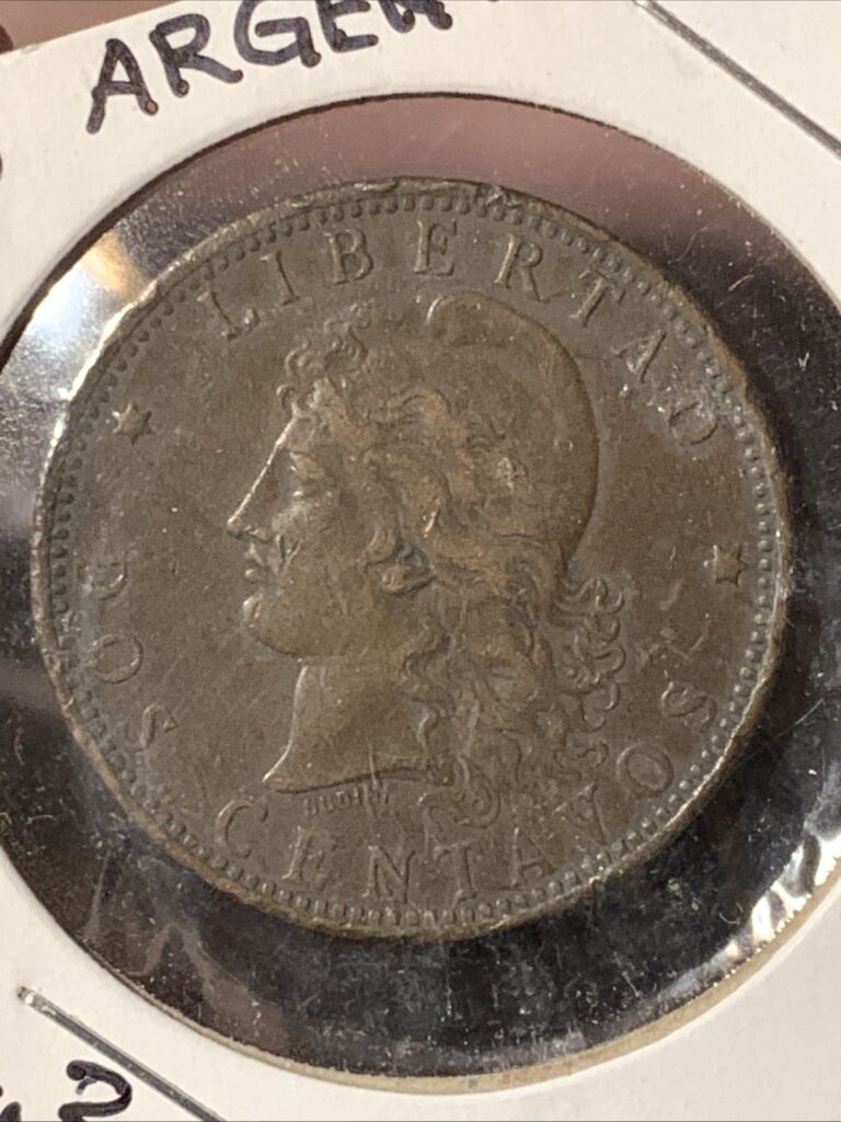 Read more about the article 1893 Argentina 2 Centavos Bronze World Coin Liberty Cap Head KM33 Two Cents