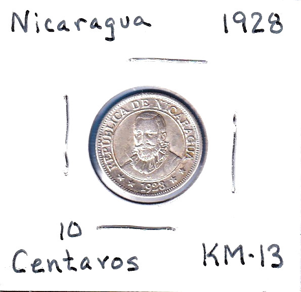 Read more about the article 1928 Nicaragua 10 Centavos (KM-13) .0643  ASW Silver!!!   [Philadelphia Mint]