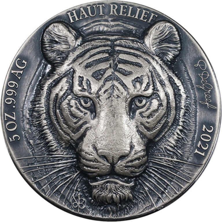 Read more about the article 2021 Ivory Coast 5 Ounce Silver 5000 CFA Francs – Big 5 Asia Tiger OGP