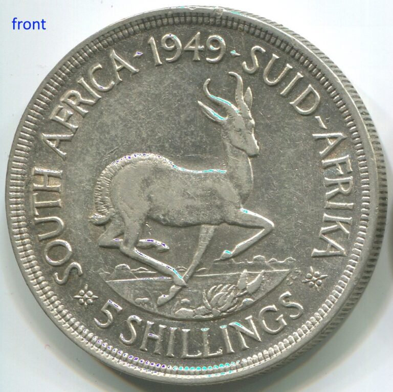 Read more about the article South Africa 1949  5 Shillings silver coin KM#40.1 George VI  mintage 535K. C005