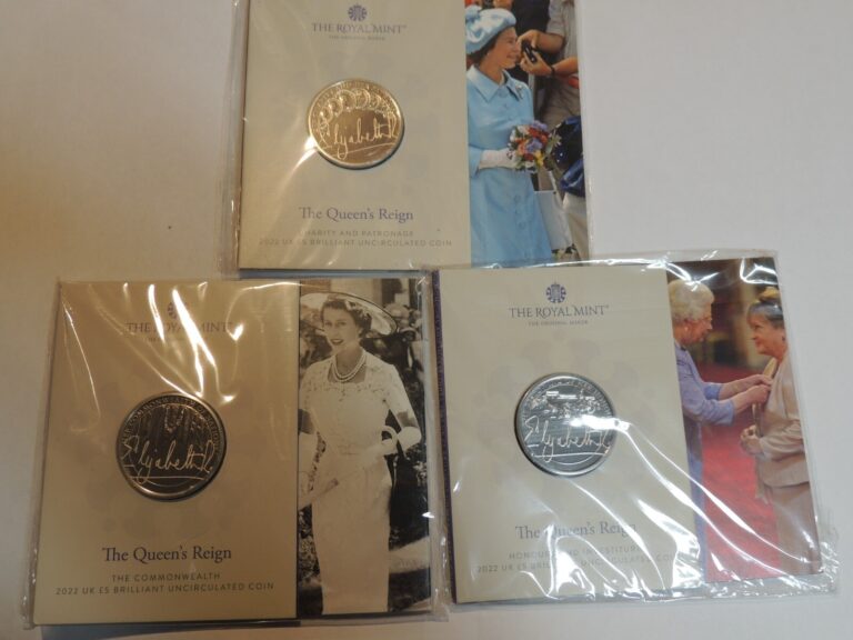 Read more about the article 2022 UK The Queen’s Reign All 3  BU Coins  Royal Mint Sealed