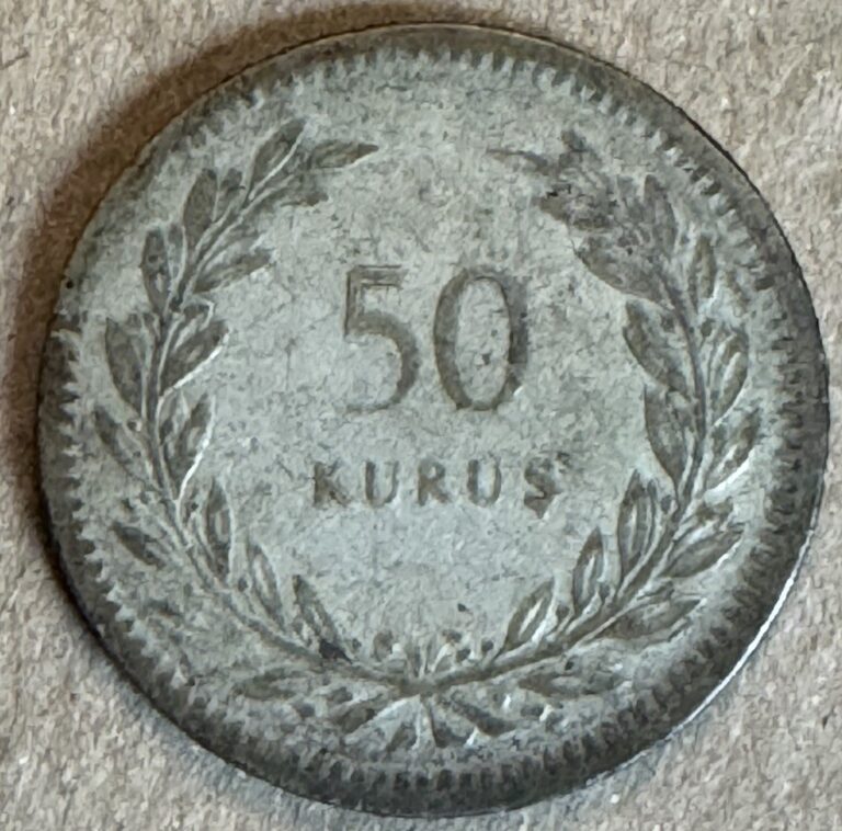 Read more about the article Turkey – 1947 – 50 Kurus – 78 Year Old 60% Silver Turkish Coin – Crescent / Star