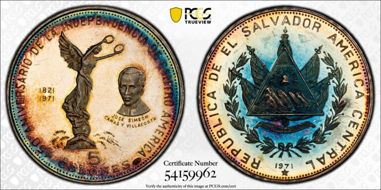 Read more about the article 1971 El Salvador 5 Colones Independence 150th Anniversary Silver PCGS PR63DCAM