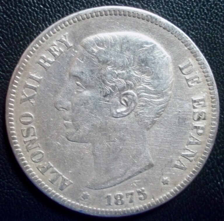 Read more about the article 1875 –  5 PESETAS – SPAIN – .900 SILVER
