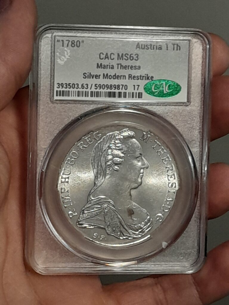 Read more about the article 1780 Austria Maria Theresa Silver 1 Thaler Restrike CAC MS63