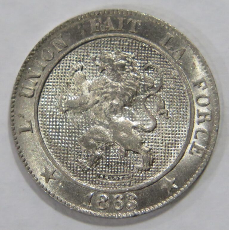 Read more about the article BELGIUM 1863 5 CENTIMES RAMPANT LION L’UNION FAIT LA FORCE UNC WORLD COIN
