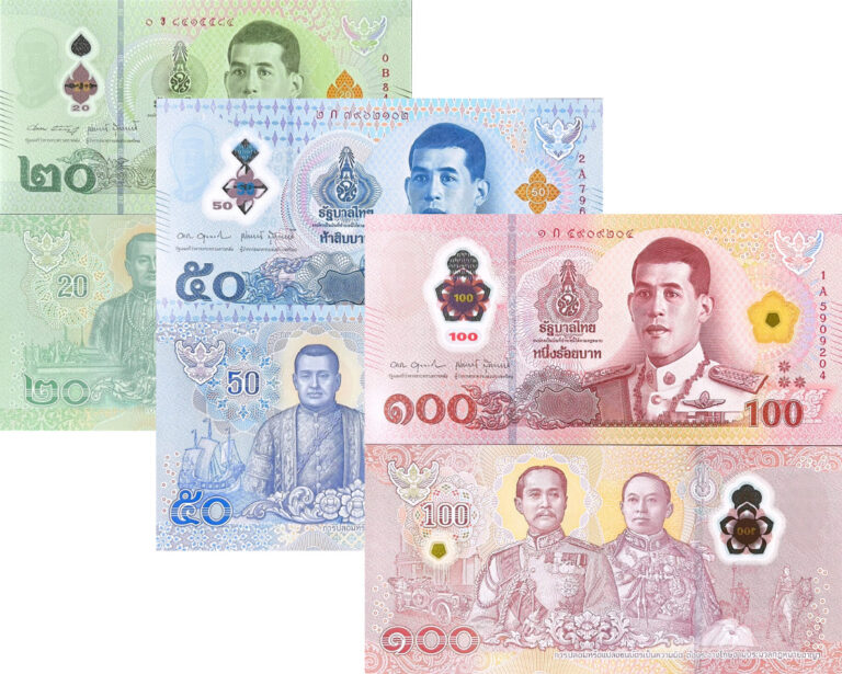 Read more about the article Thailand SET 3 UNC 20 50 100 Baht ND 2025 P 142 P 146 P 147 NEW Polymer UNC