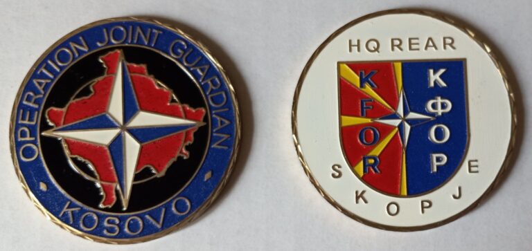 Read more about the article Lot of 2 Military Challenge Coins: NATO Kosovo KFOR Coins — Free Shipping