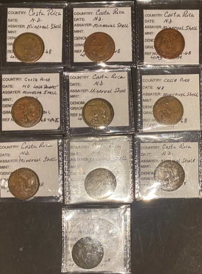 Read more about the article COSTA RICA  ND  Token  Minerval Shell  Long Bonnet  Rulau CR-68  lot of 10