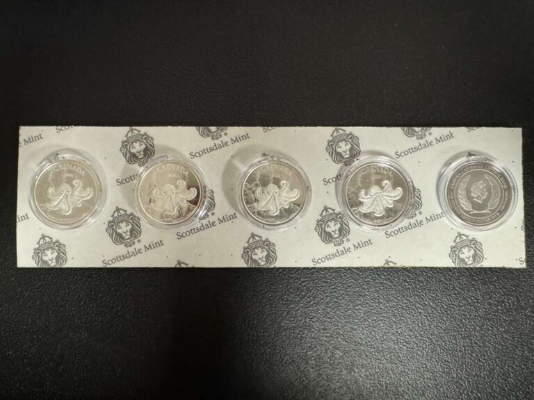 Read more about the article (Lot of 5) 2020 Scottsdale Mint Grenada Octopus Volcano 1 oz Silver Coin