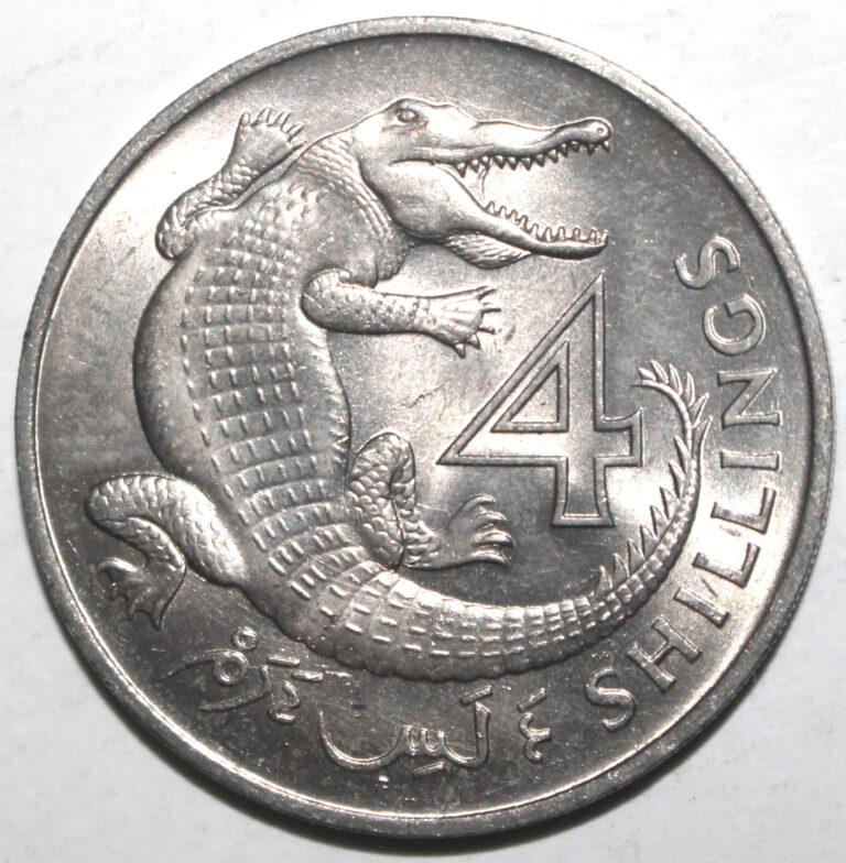 Read more about the article The Gambia 4 Shillings Coin 1966 KM#6 Crocodile British Elizabeth II Africa Four