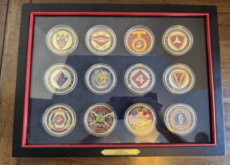Read more about the article Lot of 12 USMC Challenge Coins with Display Case – United States Marine Corps