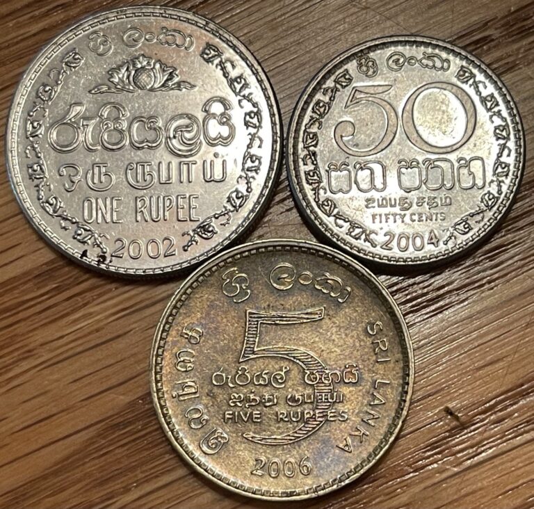 Read more about the article Lot of 3 Sri Lanka Coins  2002-2006  5 Rupees Is 2550th Anniv of Buddha’s Death