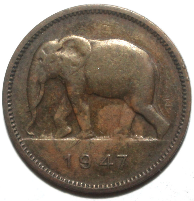 Read more about the article Belgian Congo 2 Francs Coin 1947 KM# 28 Belgium Africa Elephant Two