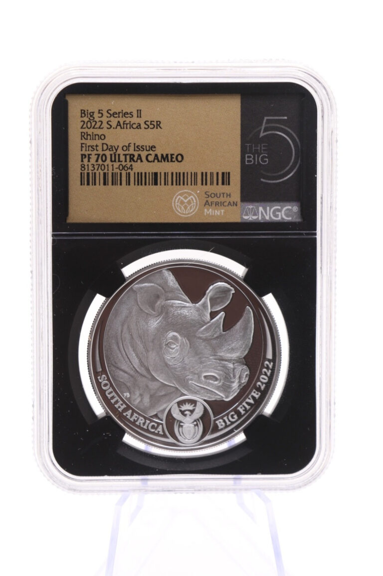Read more about the article Big 5 Rhino NGC Proof 70 South-Africa-Mint First Day of Issue Ultra Cameo 2022