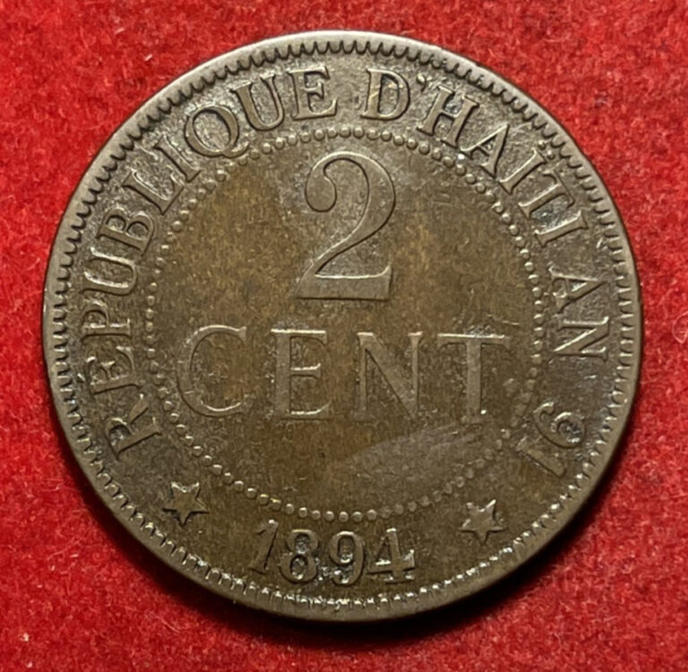 Read more about the article Haiti 2 Centimes 1894 A Bronze Coin KM#49 T8532