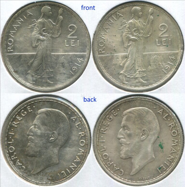 Read more about the article Romania 1914  2 Lei  KM#43  two AU silver coins. C214