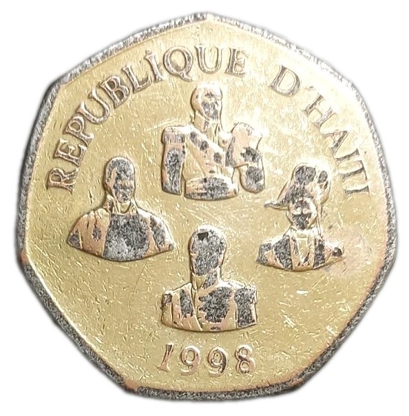 Read more about the article 1998 HAITI 5 GOURDES REPUBLIC D”HAITI 7 SIDED CLEANED COIN LEADERS KM 156