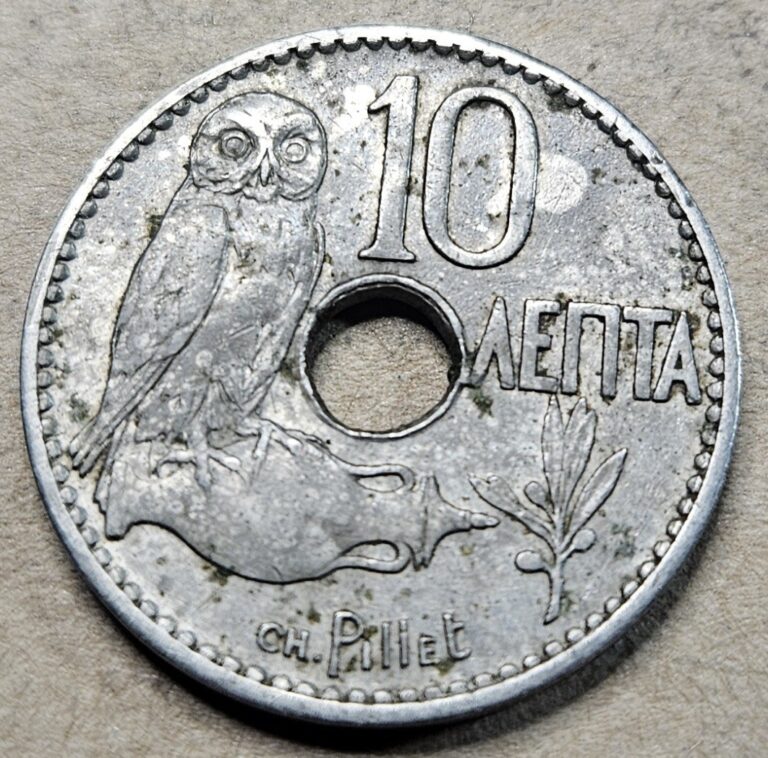 Read more about the article Greece 10 Lepta – 1912 – Nickel Coin – KM# 63 – Owl and Wine – Greek – World Coin